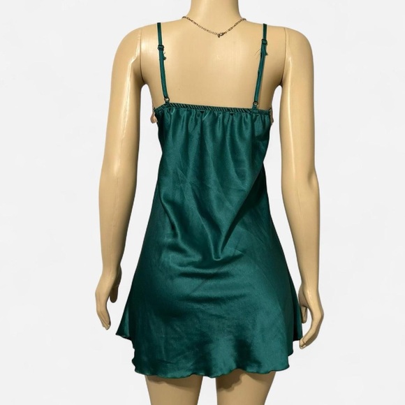 Satin Turquoise Chemise with Lace Accents - Picture 4 of 5